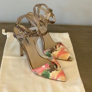 Steve Madden Floral and Sequin Double Ankle Strap Heels